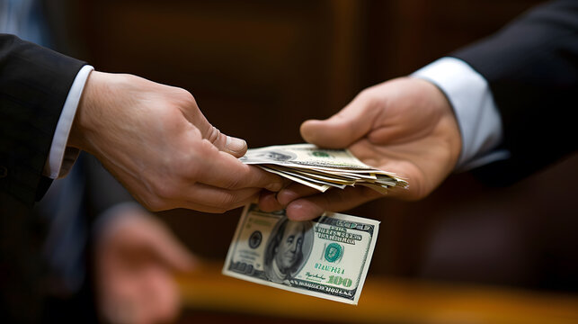 A photo of a government official being held accountable for corruption, with a sense of justice and fairness.