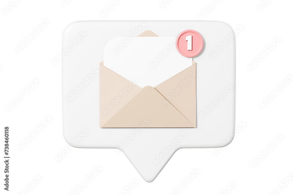 Poster 3d mail envelope icon with notification new message sign icon. minimal email letter with notificatio