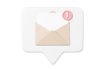 3d Mail envelope icon with notification new message sign icon. Minimal email letter with notification red bubble unread icon. message mailbox concept 3d icon. isolated purple background 3d rendering.