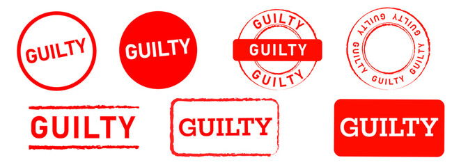 guilty circle and square red rubber grunge stamp label sign for law crime justice