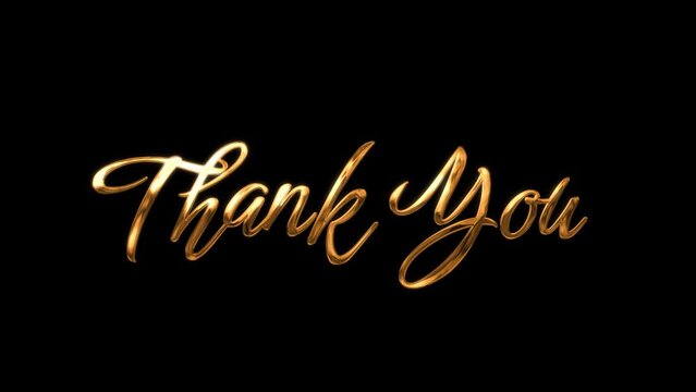 Animated thank you handwritten in gold ink drop, suitable for celebrations, wishes, events, messages, holidays, and festivals.