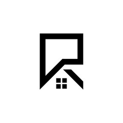letter r with home logo design graphic template