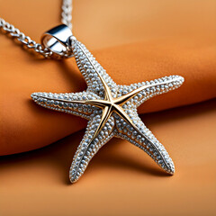 beautiful intricate delicate silver and gold diamond-encrusted starfish charm/pendant necklace/bracelet on silver chain - closeup macro studio shot jewelry (costume jewelry)