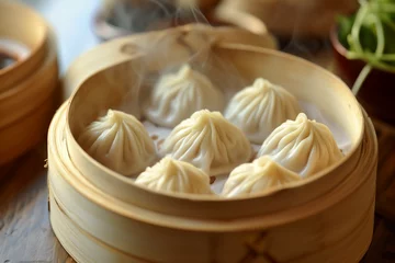 Wandcirkels tuinposter Xiao Long Bao Chinese food, delicious food ready to eat in a bowl © Akharadat