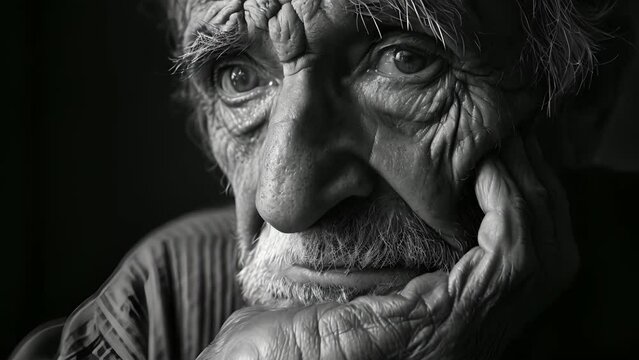 An elderly man reflecting on his life and the societal barriers he faced in exploring his true ual orientation, Old male in Black and White