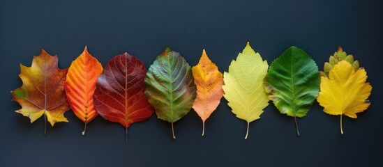 Colorful autumn leaves creatively arranged in a flat lay to represent the concept of the season.