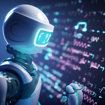 Robot Jamming in Space with Headphones, Microphone, and Guitar - 3D Cartoon Character Illustration