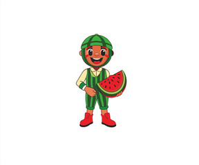 character of watermelon fruit flat design illustration