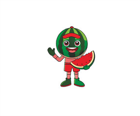 character of watermelon fruit flat design illustration
