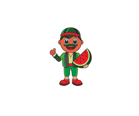 character of watermelon fruit flat design illustration
