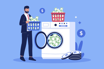 Money laundering concept. Vector flat illustration - obrazy, fototapety, plakaty