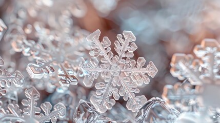 Microscopic stock photo of a snowflake's formation, capturing the delicate and unique ice patterns