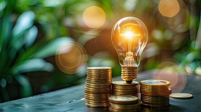 A light bulb filled with coins symbolizing financial savings or ideas for making money
