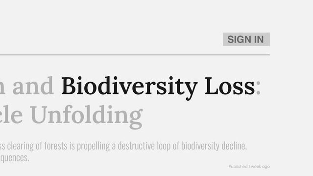 Term 'Biodiversity loss' highlighted on FAKE headlines news publications. Titles on white background. Can be used for editorial AND non editorial content as everything is 100% fake