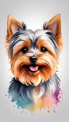 Colorful Yorkshire Terrier dog illustration on watercolor splash isolated on white background