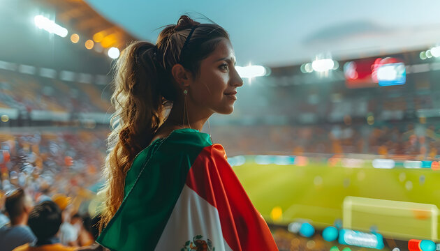 stadium soccer fans emotions portrait with Mexican flag - Powered by Adobe