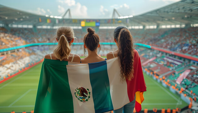 stadium soccer fans emotions portrait with Mexican flag - Powered by Adobe