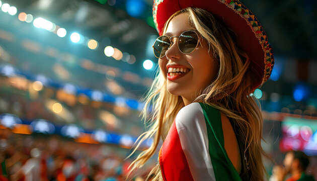 stadium soccer fan emotions portrait with mexican flag - Powered by Adobe