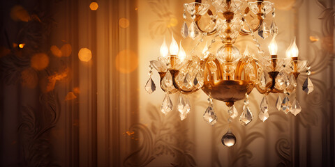 Opulence Illuminated: A Stunning Golden Chandelier Against a Brown Backdrop