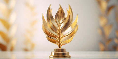 Intricacies of Excellence: A Mesmerizing Close-Up Perspective on the Golden Trophy Award - obrazy, fototapety, plakaty