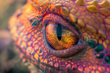 Obraz premium Close-up colorful dragon's eyes It captures intricate textures and bright colors.