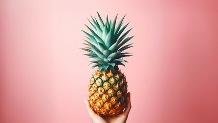 pineapple on the pink background isolated, copy space. - obrazy, fototapety, plakaty