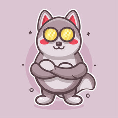 cool husky dog animal character mascot with crossed arms isolated cartoon in flat style design