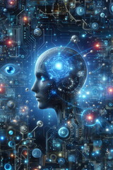Fototapeta na wymiar advanced artificial intelligence for the future rise in technological singularity using deep learning algorithms