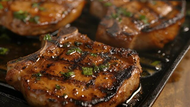 Deliciously sizzling pork chops charred to perfection and paired with a flavorful applesauce making for a hearty and satisfying meal.