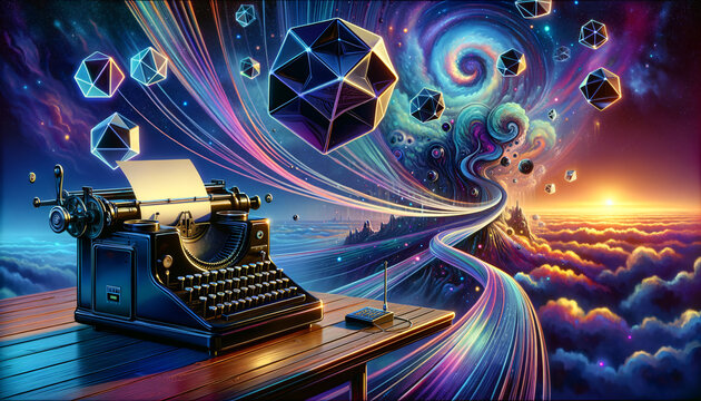 Surreal Telex Machine Connects with Cosmic Universe in Glitch Art Image
