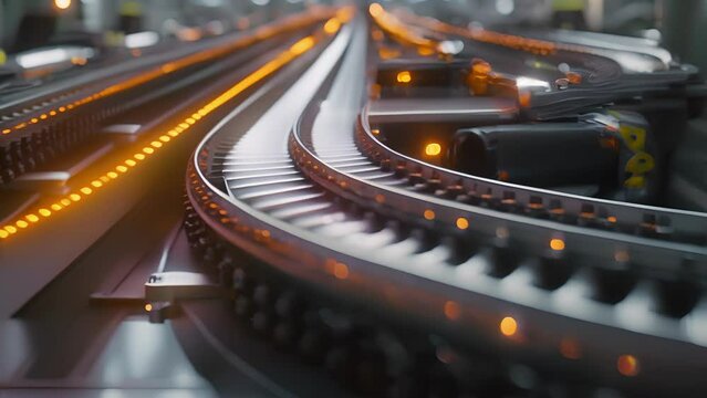 A closeup of a compact conveyor belt system moving materials seamlessly between different stages of production in a microfactory showcasing the efficient integration of advanced