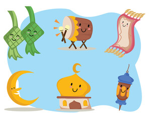 set cute cartoon Islamic character illustration