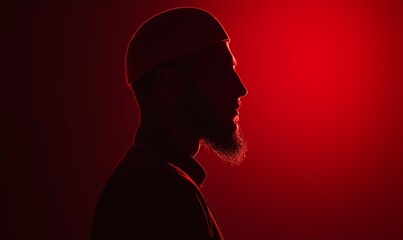 Muslim Man in Traditional Attire Neon Silhouette