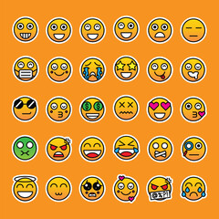 Cute Emoji Sticker. Cartoon Emoji Set. Vector Illustrations