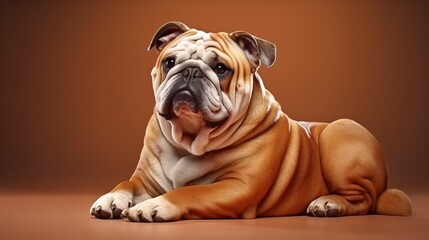 bulldog on a one color background, copy space - generative ai