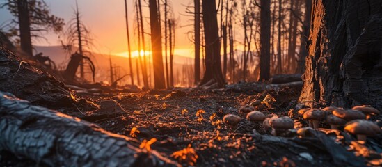 As the sun set over the charred landscape, the residue ash from the dry grass burn covered the ground.