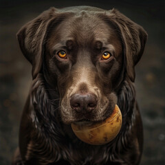Brown male Labrador dog playing ball