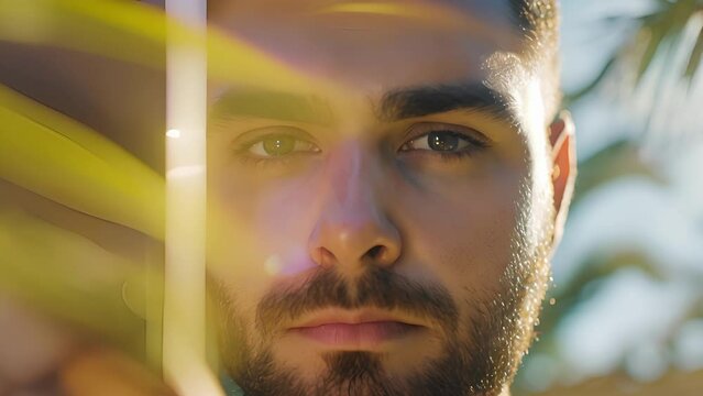 A man stares longingly at his neighbors vacation photos on social media wishing he could travel too, Close-Up Portrait of Bearded Person