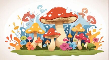mushrooms in the forest illustrtaion