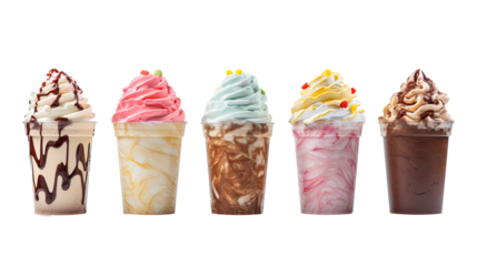 icecream milkshake on white isolated on clear png background and transparent background. food drink and dessert concept for cafe and restaurent, AI generative.	