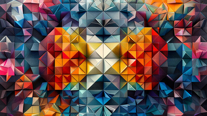 Geometric shapes collide, kaleidoscopic patterns, mathematical beauty, abstract artistry.