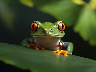 Close-Up of A Red-Eyed Tree Frog on a Leaf