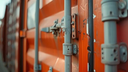 A closeup of a labeled shipping container showcasing its efficiency and standardized design that has revolutionized the way goods are transported and handled resulting in