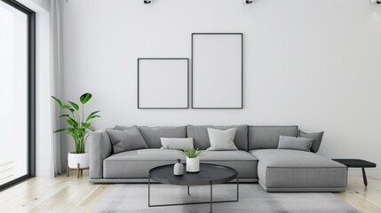 Minimalist Living Room with White Walls AI Generated.
