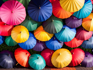 Naklejka premium Colorful umbrellas serve as a beautiful patterned background texture.