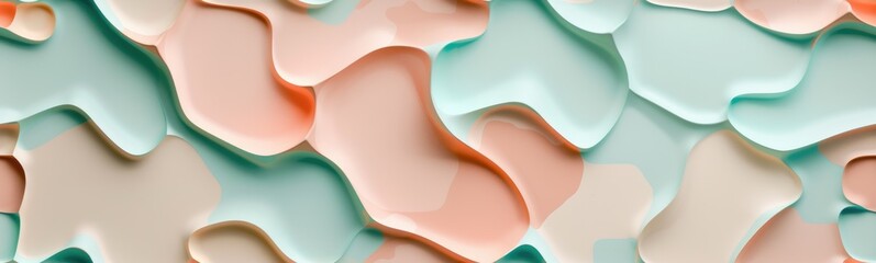 Seamless pattern of peach and mint color waves background. Banner