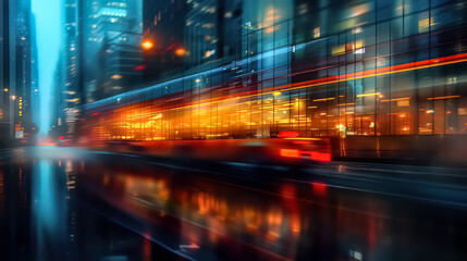 Fototapeta premium A futuristic cityscape, neon lights, cyberpunk, blue, sleek, urban, dynamic photography