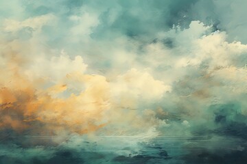 Blue sky with clouds in grunge style. Space for text or picture. Created with Ai