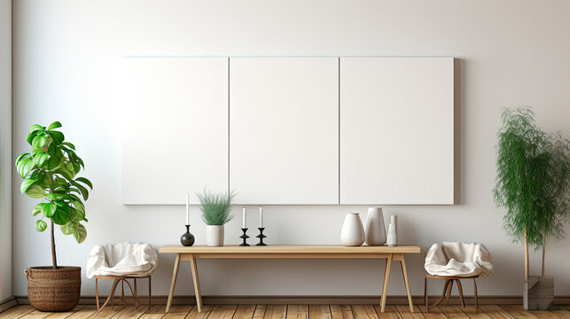 Blank square canvas against the wall. Mockup poster.
