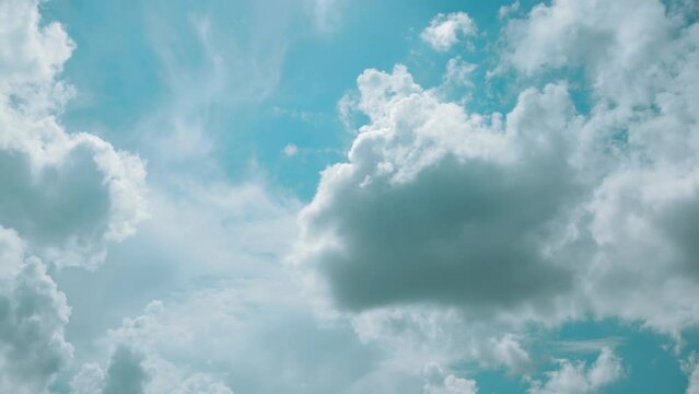 Light Cirrus Clouds Cloud Sky In Blue Aquamarine Pale-blue Colors Moving In Sky. White Cloud Heavenly Blue Color. Natural Background Cloudscape 4k Time Lapse, Timelapse, Time-lapse. 4k Blue Background